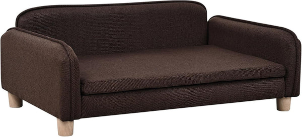 Big Sized Dog Bed -Wooden Frame Pet Sofa Couch, Washable Cushion Cat Couch, Linen Fabric Dog Sofa and Chair for Medium Pet Rest. (Brown)4