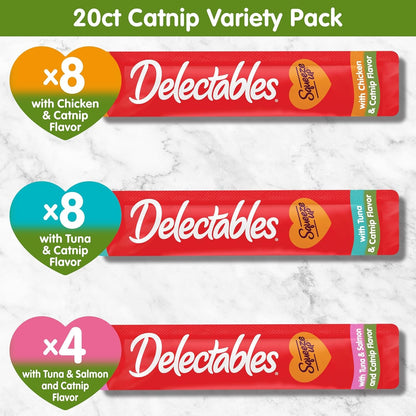 Delectables Squeeze up Catnip Variety Pack, Creamy Squeezable Puree, Lickable Wet Cat Treats, Grain Free, No Added Fillers, No By-Products, No Added Preservatives, 0.5 Ounces Tube, 20 Tubes Total7