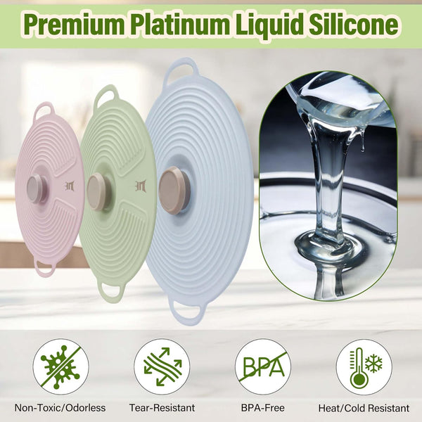 Silicone Lids for Bowl 3 Pack, Microwave Splatter Cover with 3 Sizes Reusable Heat Resistant Lids Fits Bowls, Plates, Pots, Pans, Skillets, Stove Top, Oven, Fridge Dishwasher Safe3