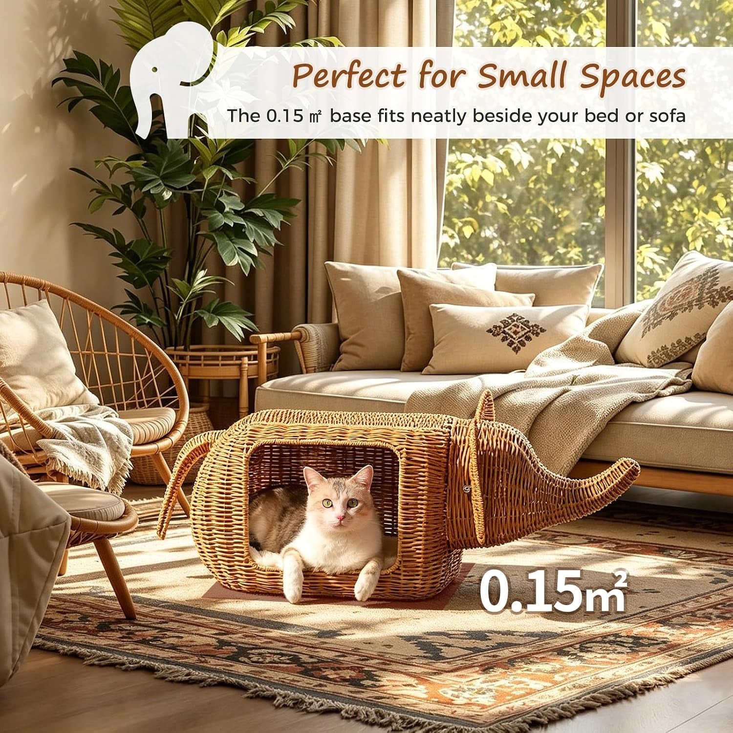 muttros-elephant-shaped-cat-condo-bed-for-indoor-cats-woven-cat-house-with-thick-plush-cushion-for-large-cats-and-kittens-sturdy-pet-hideaway-for-small-dogs-and-rabbits-35-x-12-x-13-inches