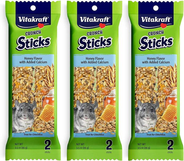 Vitakraft 3 Pack of Honey Flavor with Added Calcium Crunch Sticks Chinchilla Treats, 2 Sticks Each1
