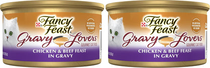Purina Fancy Feast Gravy Lovers Chicken and Beef Feast Grilled Gourmet Cat Food in Wet Cat Food Gravy - (Pack of 24) 3 Oz. Cans10