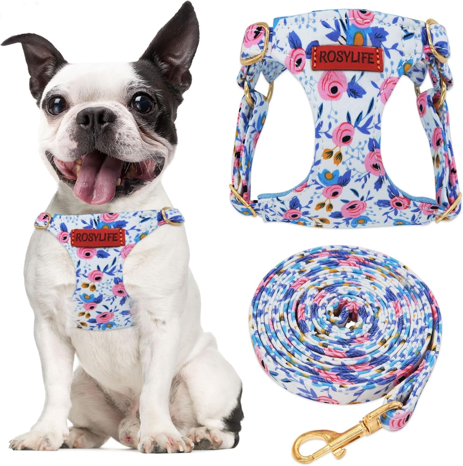 no-pull-dog-harness-leash-set-adjustable-xx-small-pink-daisy-fashionable-cute-stylish-escape-proof-includes-leash