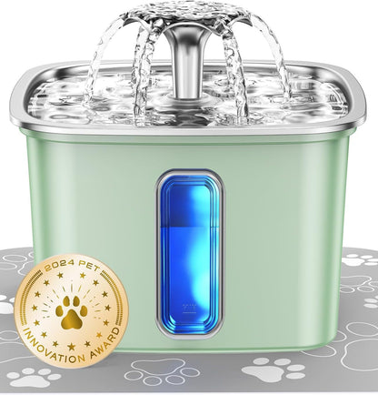 Veken Innovation Award Winner Stainless Steel Cat Water Fountain, 108Oz | Automatic Pet Fountain Dog Water Dispenser with 3 Replacement Filters & Silicone Mat, Gifts for Cats, Dogs (Silver)12