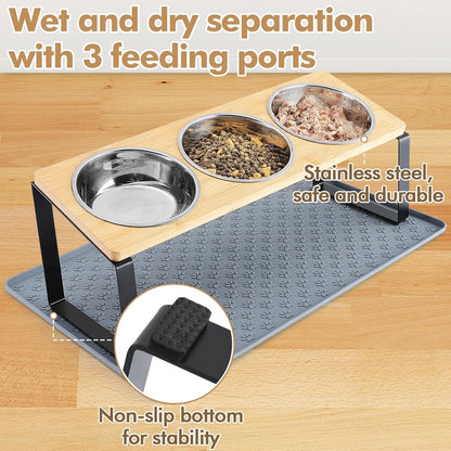 15° Tilted Elevated Cat Bowls - Raised Cat Bowls Stand with Silicone Food Mat & 3 Stainless Steel Cat Dishes for Food and Water, Anti-Vomiting for Indoor Cats and Small Pets4