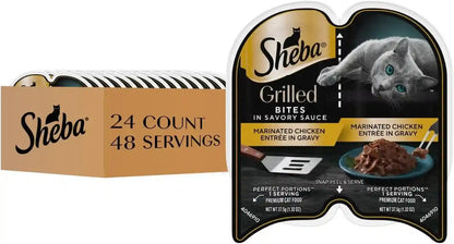 Sheba Perfect Portions Grilled Bites Wet Cat Food, Tuna, 2.6 Oz, 24 Ct | Real Tuna, Snap-Peel-Serve Twin-Pack Trays, Zero Leftovers, Shredded Grilled Strips, Aafco-Compliant, 48 Servings9