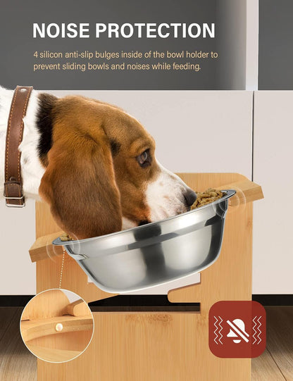 Vantic Elevated Dog Bowls, Raised Dog Bowl Stand Adjustable Small, Natural | Bamboo Elevated Feeder with 2 Stainless Steel Bowls, Adjustable Height Stand for Small Puppies and Cats5
