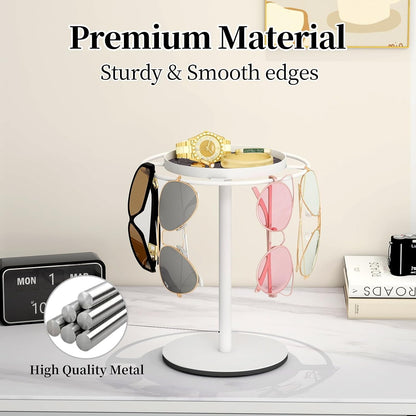 Metal Sunglass Organizer, Glasses Holder Stand with Storage Tray, White | Sunglass Holder with Non-Slip Pad for Nightstand, Tabletop, Desk, Dresser, Hanging up to 9 Pairs Sunlasses/Reading Glasses2