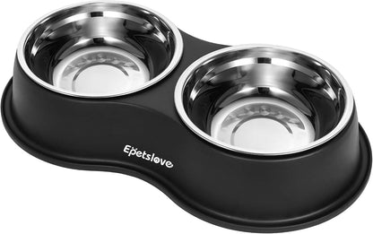 Epetslove Stainless Steel Dog Bowls Double Non-Slip Dog Water and Food Bowl | Pet Feeder Bowls, Dog Dishes, Raised Feeding Design, Double Bowls Set, for Puppies, Medium Dogs and Cats, Outdoor / Indoor1