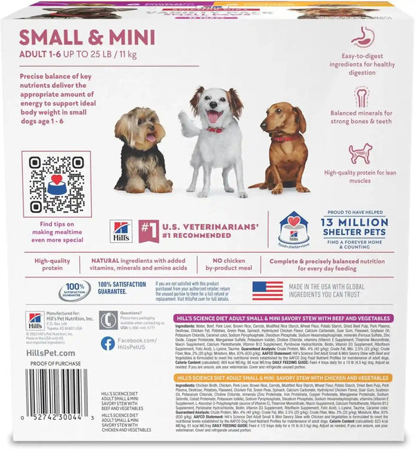 Hill'S Science Diet Adult 1-6 Small & Mini Wet Dog Food Variety Pack | #1 Veterinarian Recommended, Chicken & Vegetables, Beef & Vegetables, 3.5 Oz. Trays, 12-Pack2
