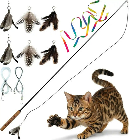 Forever Stick 1-Pack - the Unbreakable Cat Wand Toy, Durable Cat Toy Wand, Extra Long Cat String Toy, Cat Fishing Pole Toy for Bored Indoor Adult Cats, Cat Stick Toy, Cat Feather Wand, Cat Teaser Wand12