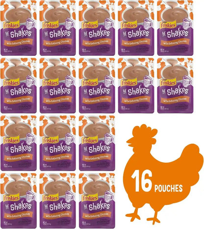 Purina Friskies Pureed Cat Food Topper, Lil’ Shakes with Enticing Chicken Lickable Cat Treats - (Pack of 16) 1.55 Oz. Pouches2