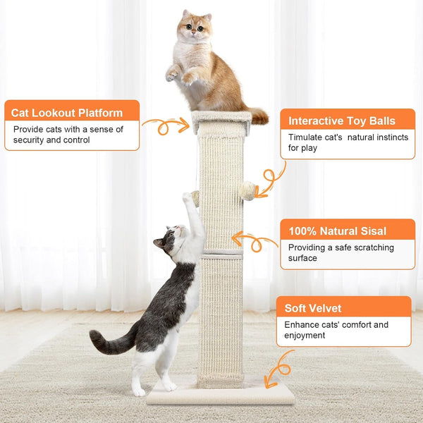 SOCATER Cat Scratching Post 33 Inch Nature Sisal Cat Scratch Post for Indoor Cats, Large Cat Scratcher Protect Your Furniture, for All Breeds4