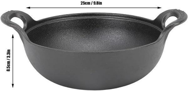 9.84 Inch Cast Iron Wok with Wooden Lid – Large-Capacity Heavy Duty Flat Base Stir Fry Pan with Dual Handles for Gas, Induction, Electric Ceramic Stoves, Even Heat(25Cm)7