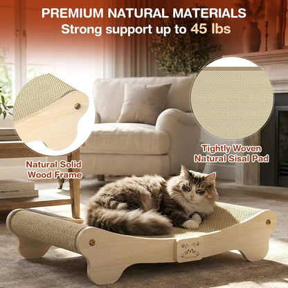 NOCOEX Sisal Cat Scratcher Bed: Wood Scratch Board Hammock for Indoor Cats | Natural Solid Wood Curved Frame Lounger Sleep Scratching Pad Post Large Cats 45 Lbs, Easy Assembly Modern Furniture Protector2
