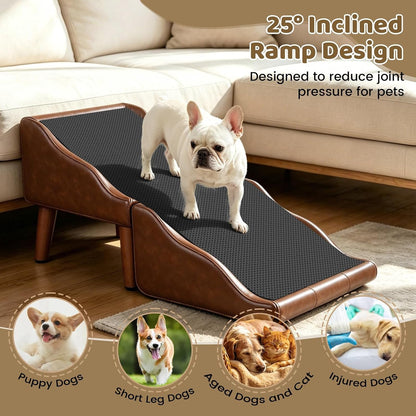 Dog Stairs for Small Dogs 16 Inch High Upgraded Non Slip Foldable Dog Ramp,For Senior Injured Small to Large Dogs Cats Pet Stairs,Pu Leather Furniture Style Pet Steps3