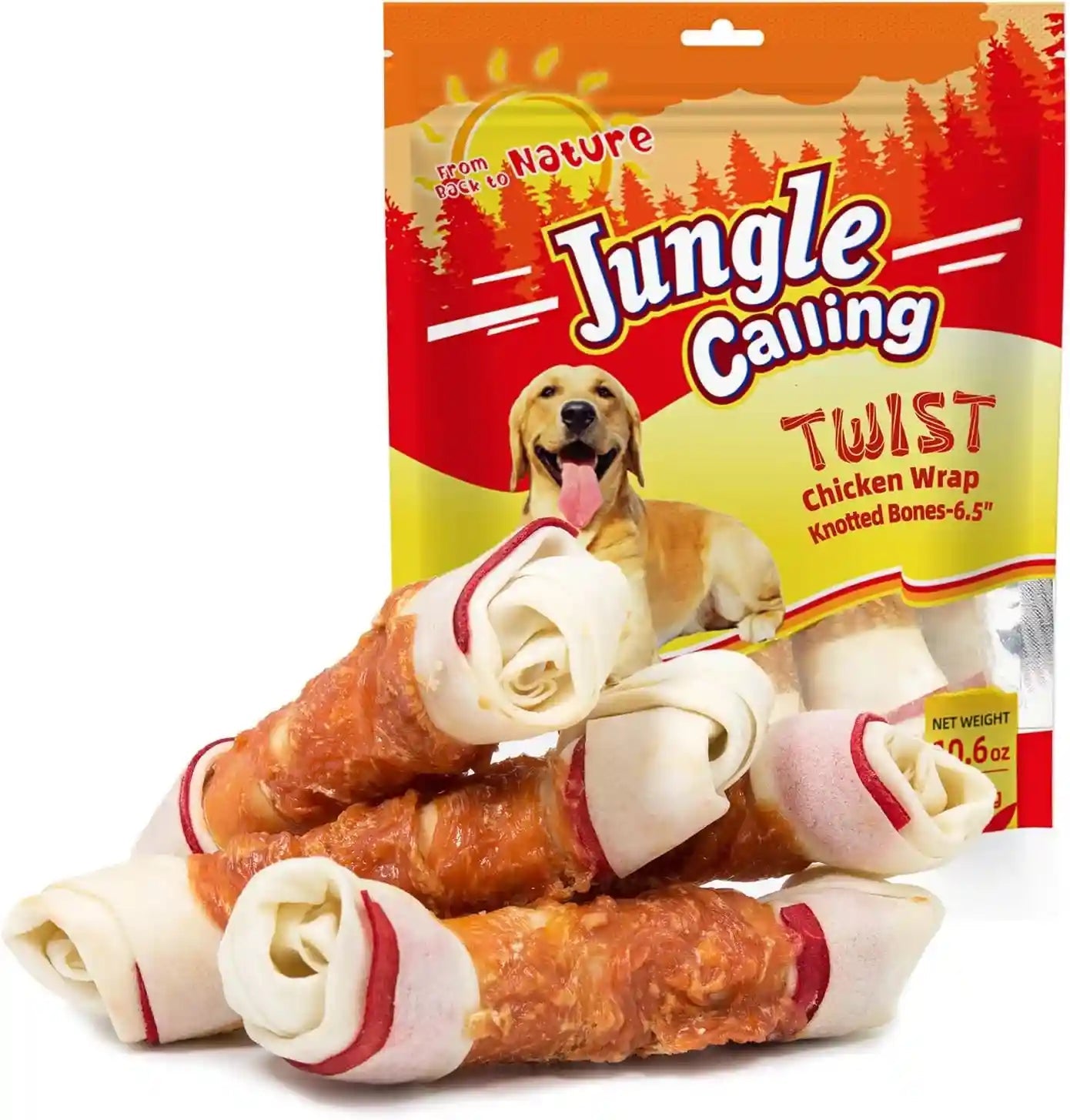 jungle-calling-chicken-wrapped-rawhide-knot-bones-long-lasting-dog-chews-6-5-inch-rawhide-bones-for-medium-large-dogs-high-protein-beefhide-training-dog-treats-teeth-cleaning-10-6-oz