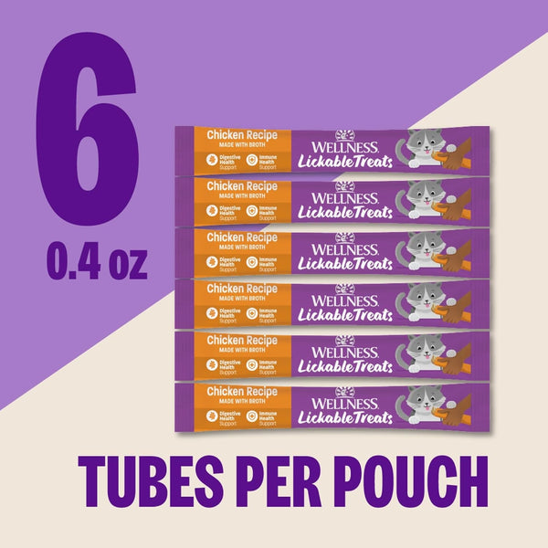 Wellness Lickable Soft Puree Cat Treats, All Lifestages, Kitten to Senior, Natural, Grain Free, Chicken Flavor, 0.4 Oz, Pack of 6 Tubes2