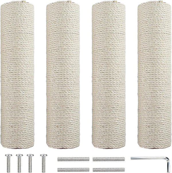4 Pcs Cat Scratching Post Replacement 12In Cat Tree & Tower Scratch Pole Refill Parts with M8 Screws Sisal Rope Cat Furniture Protector1