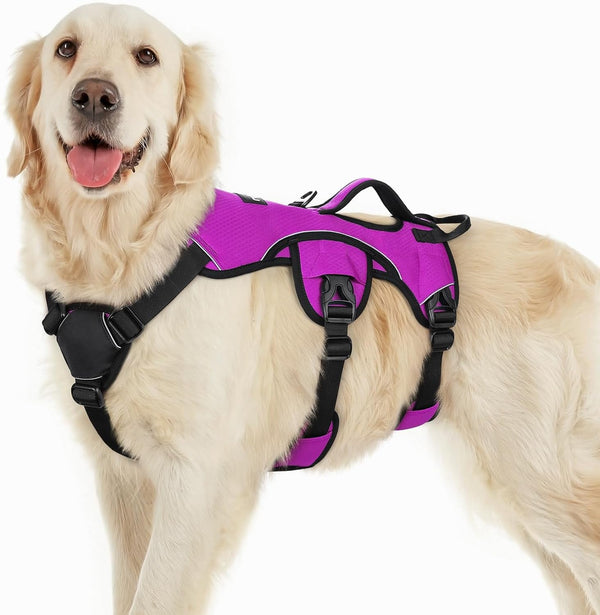 Rabbitgoo Escape Proof Dog Harness for Large, No Pull with Lift Handle | No Escape, Full Soft Padded, Reflective Adjustable Vest, Leash Clip for Walking Hiking Training, Black, Large56