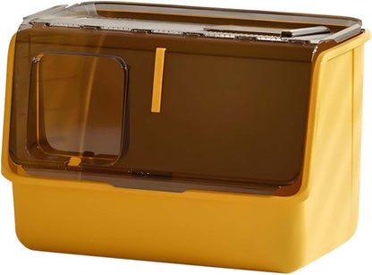 Hooded Cat Litter Box Enclosed Covered Toilet Container Sturdy Deep Pan Portable Pet Supplies Kitten Potty- Yellow1