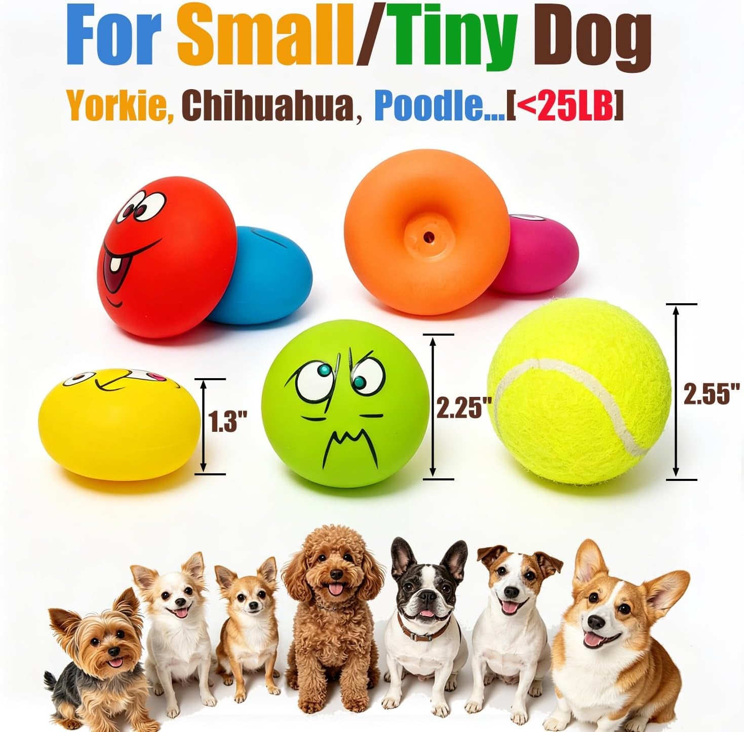holysteed-latex-squeaky-dog-toys-for-small-dogs-mini-breed-2-2-flat-ball-2-2x2-2x1-3-flat-squeaky-balls-6pcs-soft-small-dog-toys-chewing-squeak-toy-smile-face-fetch-puppy-pet-toy-with-squeaker