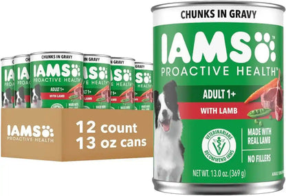 IAMS Proactive Health Pack Wet Dog Food, Beef & Chicken, 13 Oz, 12 Pack | Chunks in Gravy, Omega 6 Fatty Acids, Supports Healthy Skin, Muscles & Digestion, 13 Oz. Cans, No Artificial Flavors16