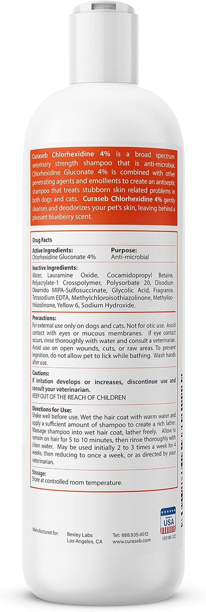 Curaseb Chlorhex 4% Shampoo for Dogs & Cats, Vet Strength Formula, 8Oz4