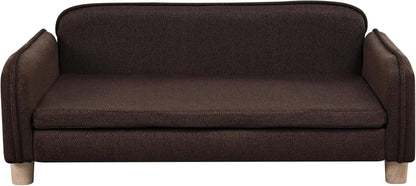 Big Sized Dog Bed -Wooden Frame Pet Sofa Couch, Washable Cushion Cat Couch, Linen Fabric Dog Sofa and Chair for Medium Pet Rest. (Brown)7