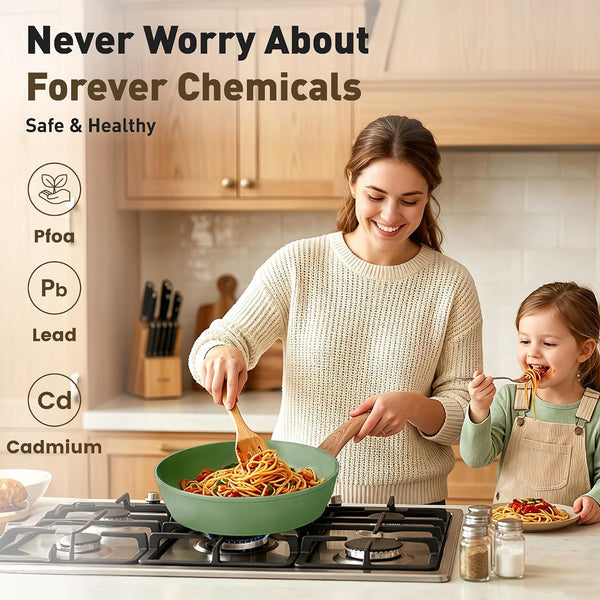 30 Piece Pots and Pans Set, Kitchen Cookware Sets Non Stick | Induction Compatible, PFOA & PFOS Free, Bakeware Sets with Baking Tray, Frying Pan and Saucepan, Green6