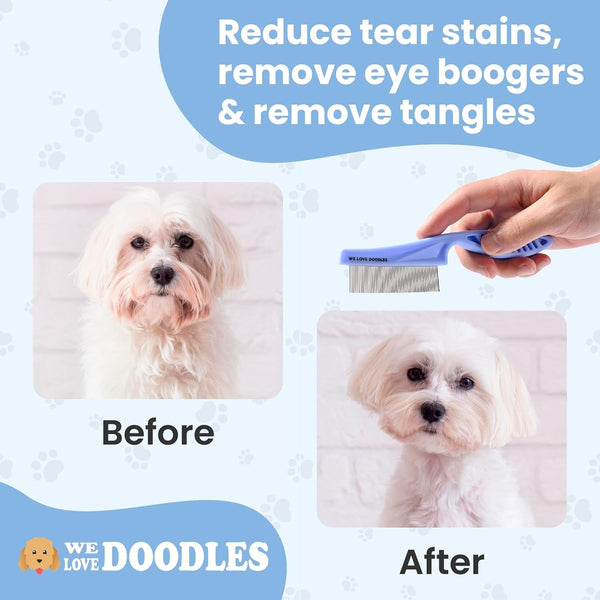 Tick & Flea Comb for Dogs, Fine Tooth Dog Face Brush for Tear Stains 2 PACK | Fine Tooth Metal Flea Comb for Dogs, Removes Lice, Ticks & Fleas around Eyes, Face & Body, for Poodles, Doodles, Cats, Pets4
