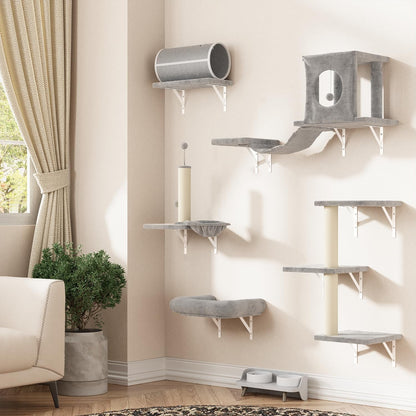 NUNU LAB Wall Mounted Cat Furniture Set - 6 Pcs Climber Set with House, Bridge, Steps, Scratcher Board - DIY Walls Playground, Indoor Cat Shelves - Gray15