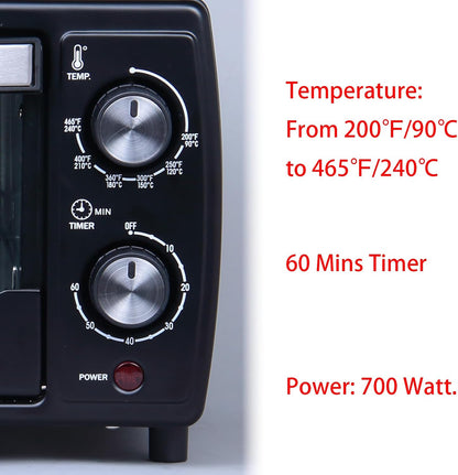 9.6L 4 Slices Countertop Toaster Oven 9.6L 4 Slices Compact Size | Even Heating, for Toast, 8" Pizza, Bake and Broil, in Apartment, Dorm, Suitable for 2-3 Persons3