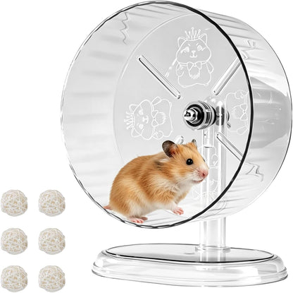 Silent Hamster Exercise Wheel,9.5 Inch Quiet Spinner Syrian Hamster Running Wheel,Silent Wheels with Anti-Skid & Adjustable Stand for Gerbils, Rats, or Other Small Pets,Transparent11