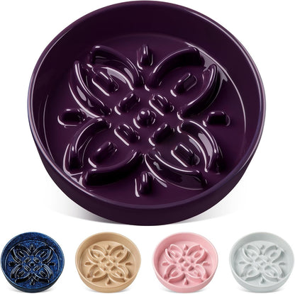 Vancasso Ceramic Slow Feeder Dog Bowls, Puzzle Dog Food Bowls with Floral Maze, anti -Slip Pet Food Dish for Small Breed, 0.6 Cups, Blue17
