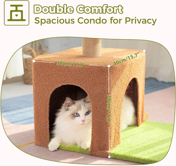 Flower Cat Tree 34” Cat Tower with Scratching Post & Big Hammock | Forest Cat Tower with 16” Hammock, Spacious Cat House,34” Scratching Post,Removable Flower Bed, Small Cat Tree for Large Cats5