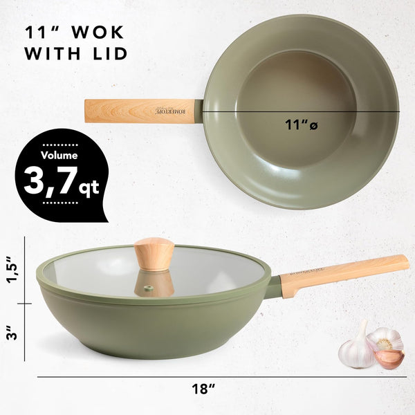 Romertopf 11 Inch Non Stick Wok Pan with Lid | Ceramic Wok with Flat Bottom for Induction Cooktop – Non Toxic Nonstick Stir Fry Pan, Large Woks & Stir-Fry Pans Nonstick for All Stoves4