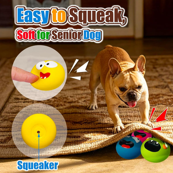 HOLYSTEED Latex Squeaky Dog Toys for Small Dogs, Mini Breed, 2.2" Flat Ball | 2.2"X2.2"X1.3" Soft Squeak Ball Flat , 4-Pack Smile Face Fetch Puppy Toys with Squeaker, Floating Pet Toy for Indoor, Outdoor3