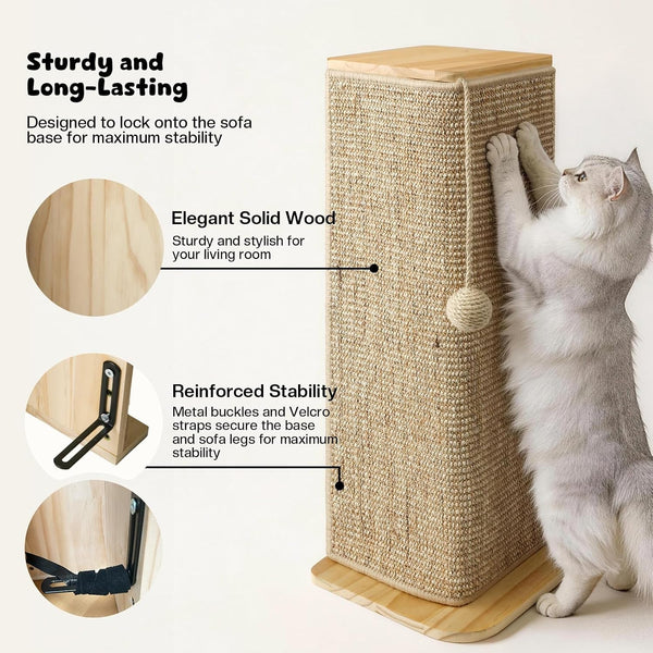 Wooden Couch Corner Cat Scratcher with Sisal Scratching Mat, Couch Cat Scratch Protector with Adjustable Buckles, Couch Corner Protectors for Cats, Cat Scratch Furniture Protector for Sofa6