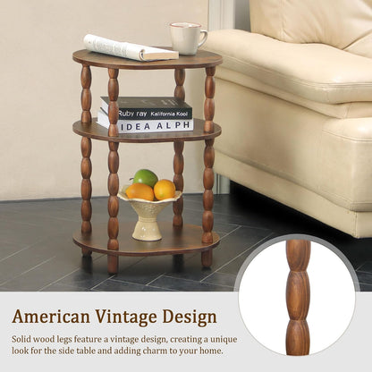 Side Table, 3-Tier Small End Table, Modern Oval Night Stand Accent Table for Living Room, Bedroom, Rustic Brown4