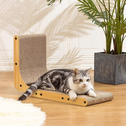 Poils Bebe L Shape Cat Scratcher, 26.8 Inch Cat Scratchers for Indoor Cats, Protecting Furniture Cat Scratch Pad, Cardboard Cat Scratching with Ball Toy, Catnip, Large2