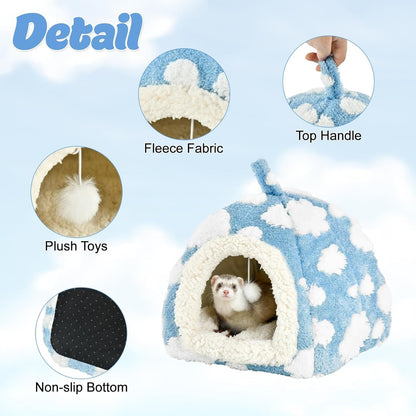 Bunny Bed Blue Sky with Cloud Pattern House for Rabbit Guinea Pig Hiding Hut Small Animals Hideaway Indoor Habitat for Bunny Guinea Pigs (Blue)3
