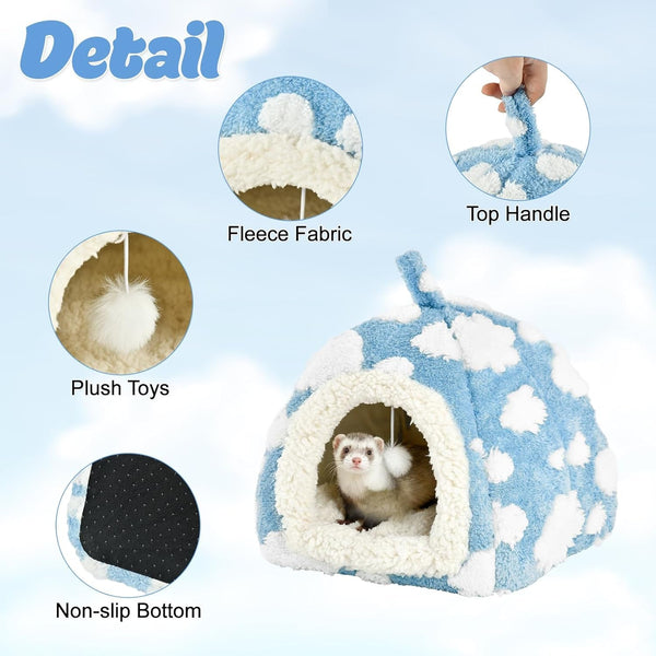 Bunny Bed Blue Sky with Cloud Pattern House for Rabbit Guinea Pig Hiding Hut Small Animals Hideaway Indoor Habitat for Bunny Guinea Pigs (Blue)3