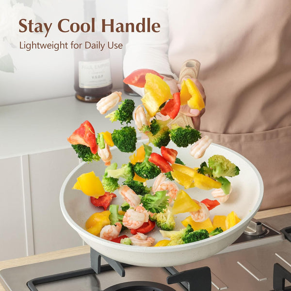 9.5Inch Nonstick Ceramic Frying Pan with Lid, PFAS/PTFE/PFOA Free | Ceramic Omelette Pan Skillet, Healthy Non-Toxic Chef'S Pan, Induction Compatible Pan, Heat Resistant Handle8