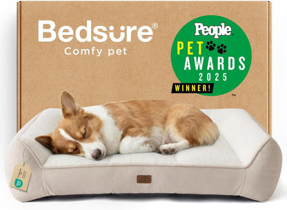 Bedsure Supportmax™ XL Orthopedic Dog Beds Large Sized Dog - Extra Thick Supportive Dogs Couch with Waterproof Washable Cover, Extra Large Comfort Pet Sofa with Soft Sherpa & Nonskid Bottom, Grey, 42"17