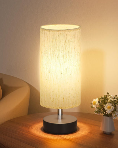 Small Table Lamp for Bedroom - Bedside Lamps for Night Stands | Bulb Not Included | Minimalist Desk Lamp | Linen Fabric Shade | for Living Room | for Dorm | 11.6" Inline Control1