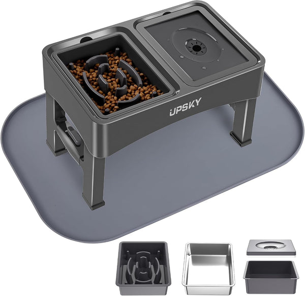 UPSKY 2-In-1 Elevated Dog Bowls Slow Feeder, 4 Height Adjustable Raised Bowl Stand, No Spill Dog Water Bowls, Anti-Slip Food and Water Bowls for Small Medium Dogs(Not Include Stainless Steel Bowl)14