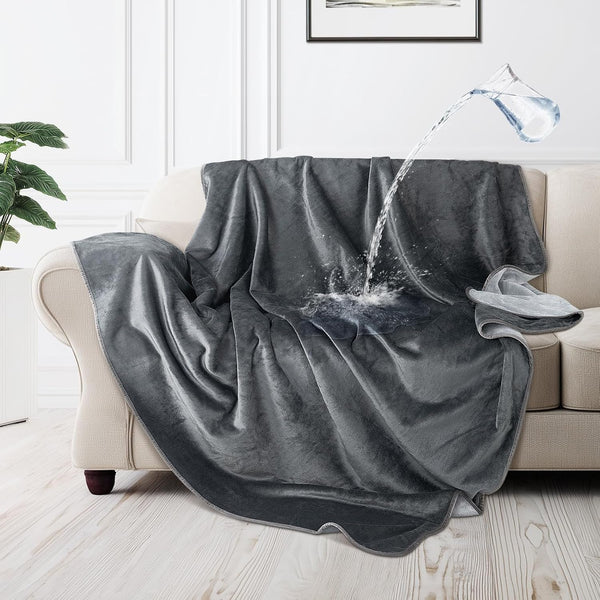 LOOBANI Waterproof Blanket for Bed, Soft Flannel Twin Bed Blanket 60" X 80" | Dog Pet Blankets for Large Dogs, Reversible Spill-Proof Throw for Couch Cover, Movie Time, Camping, Travel, Noise Free, Grey26