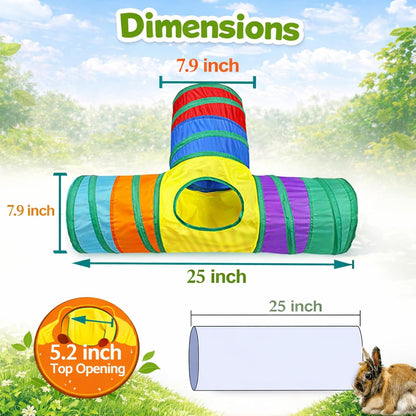 Mechpia Rabbit Toys, 3 Way Buuny Hideout Foldable Rabbit Tunnel and Tubes for Rabbit Guinea Pig Chinchilla Ferret Rat6