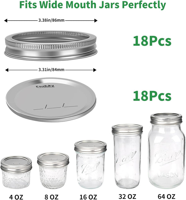 36Pcs Mason Jar Lids with Rings Wide Mouth, Upgrade Canning Lids with Rings/Bands for Ball, Kerr Jars and More, Split-Type with Leak Proof & Airtight, Food Grade Material for Mason Jars2